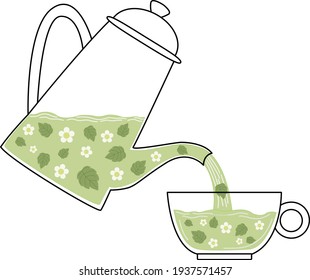 teapot with green tea and a cup