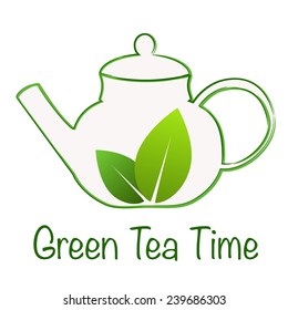 Teapot with green tea illustration