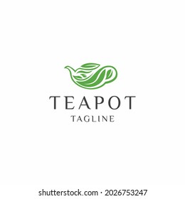 Símbolo de diseño del icono de la hoja de té verde de tetera vector plano