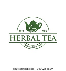 Tetera verde hoja de té logo icono plantilla de diseño vector plano. Vector Logotipo de té aislado sobre un fondo blanco