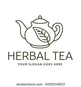 Teapot green tea leaf logo icon design template flat vector. Vector Tea logo isolated on a white background
