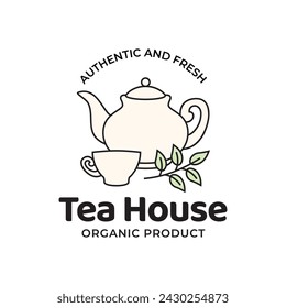 Teapot green tea leaf logo icon design template flat vector. Vector Tea logo isolated on a white background