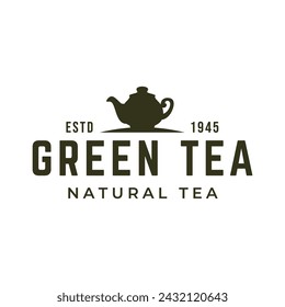Tetera verde hoja de té logo icono plantilla de diseño vector plano. Vector Logotipo de té aislado sobre un fondo blanco