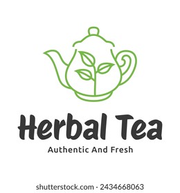Tetera verde hoja de té logo icono plantilla de diseño vector plano. Vector Logotipo de té aislado sobre un fondo blanco