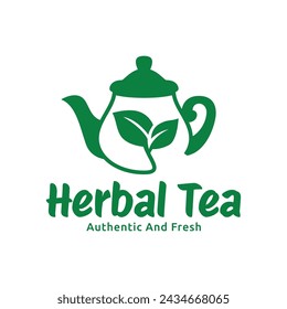 Teapot green tea leaf logo icon design template flat vector. Vector Tea logo isolated on a white background