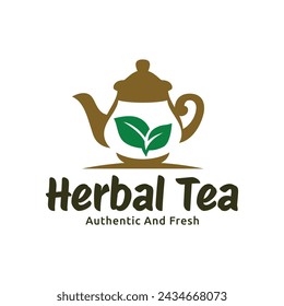 Teapot green tea leaf logo icon design template flat vector. Vector Tea logo isolated on a white background