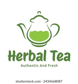 Tetera verde hoja de té logo icono plantilla de diseño vector plano. Vector Logotipo de té aislado sobre un fondo blanco
