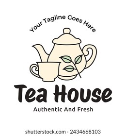 Teapot green tea leaf logo icon design template flat vector. Vector Tea logo isolated on a white background