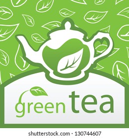 Teapot with green tea. Vector illustration.