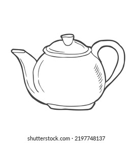 Teapot hand drawn doodle kitchen utensils element. Kitchen tools and appliances for cooking, dishes.