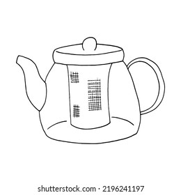 teapot hand drawn in doodle style. crockery, drink, tea ceremony. icon, sticker. vector, minimalism, monochrome, scandinavian.
