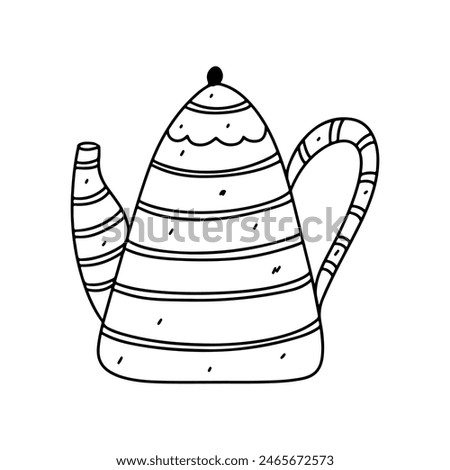 Teapot. Hand drawn doodle style. Vector illustration isolated on white. Coloring page.