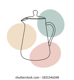 Teapot in a hand drawn linear style with colorful abstract stains. Isolated on white.