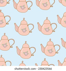 Teapot hand drawn seamless pattern shabby chic pastel