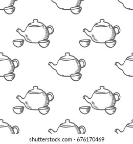teapot hand-drawn vector seamless pattern