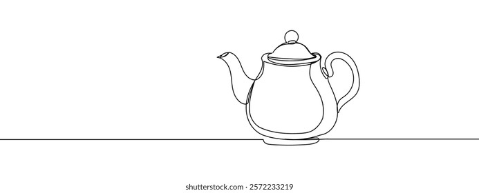 The teapot has its handle turned to the right line art vector illustration with transparent background.