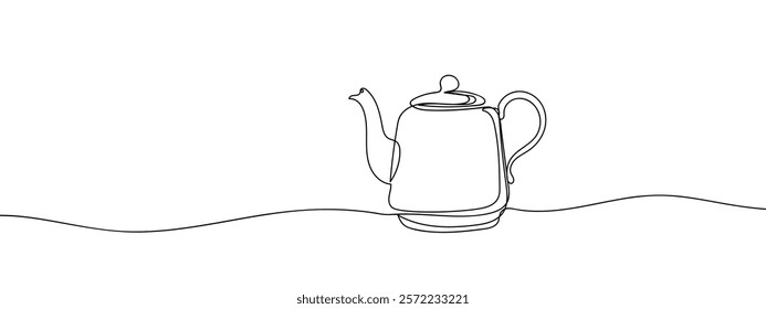 The teapot has its handle turned to the right line art vector illustration with transparent background.