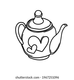 Teapot with heart Doodle vector icon. Drawing sketch illustration hand drawn cartoon line art.