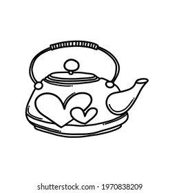 Teapot with heart Doodle vector icon. Drawing sketch illustration hand drawn cartoon line.