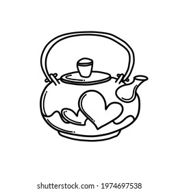 Teapot with heart Doodle vector icon. Drawing sketch illustration hand drawn cartoon line.