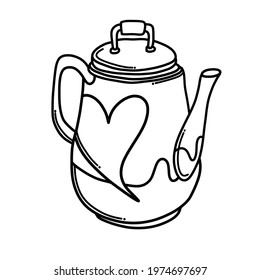 Teapot with heart Doodle vector icon. Drawing sketch illustration hand drawn cartoon line.