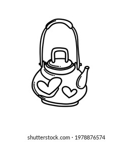 Teapot with heart Doodle vector icon. Drawing sketch illustration hand drawn cartoon line.