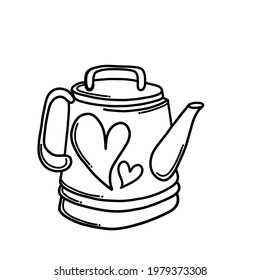 Teapot with heart Doodle vector icon. Drawing sketch illustration hand drawn cartoon line.