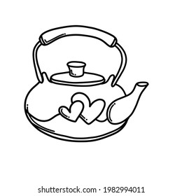 Teapot with heart Doodle vector icon. Drawing sketch illustration hand drawn cartoon line.