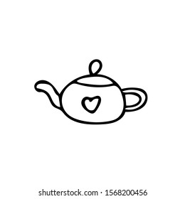 teapot with heart. Element in hand drawn Scandinavian style. icon in simple liner. card, poster, menu. tea ceremony.