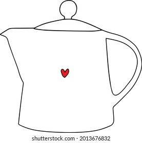 teapot with a heart . Vector isolated tea couple