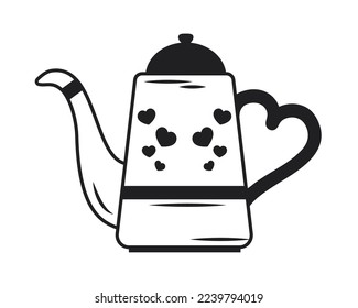 teapot with hearts design on white background