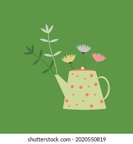 Teapot with herbal plants. Herbal tea with teapots.