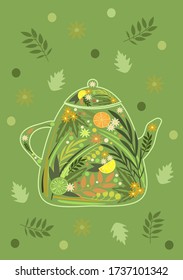 
teapot with herbal tea and citrus