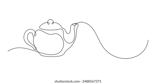 Teapot. Hot drink. Continuous line drawing.