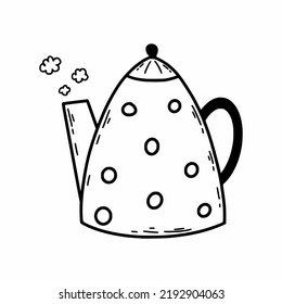 Teapot. Hot drink in  thermos. Doodle illustration. Tea or coffee.