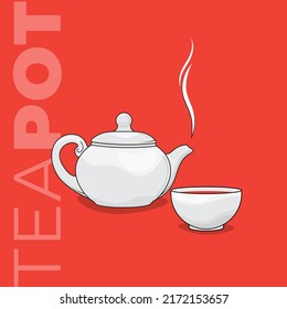 Teapot with hot water effect and cup vector illustration for template design