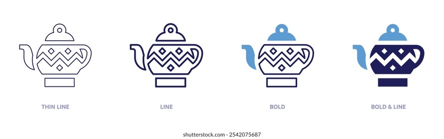 Teapot icon in 4 different styles. Thin Line, Line, Bold, and Bold Line. Duotone style. Editable stroke.