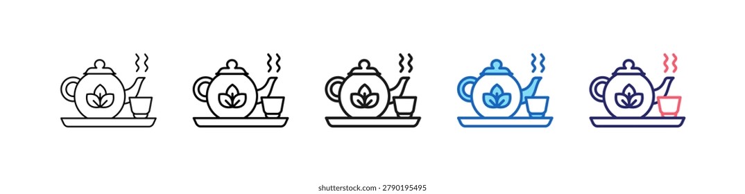Teapot Icon In 5 Different Styles Set Collection.