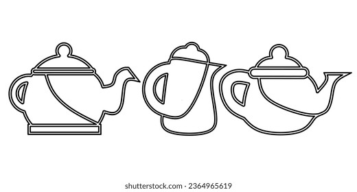 Teapot icon black line design. Stock vector illustration.