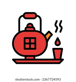 Teapot icon colored outline red orange colour chinese new year vector element and symbol perfect.