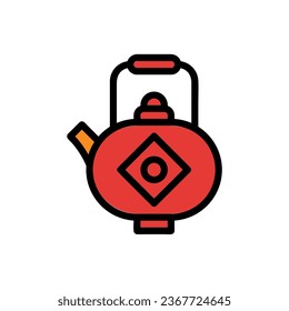 Teapot icon colored outline red orange colour chinese new year vector element and symbol perfect.