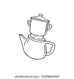 Teapot icon doodle illustration coloring page