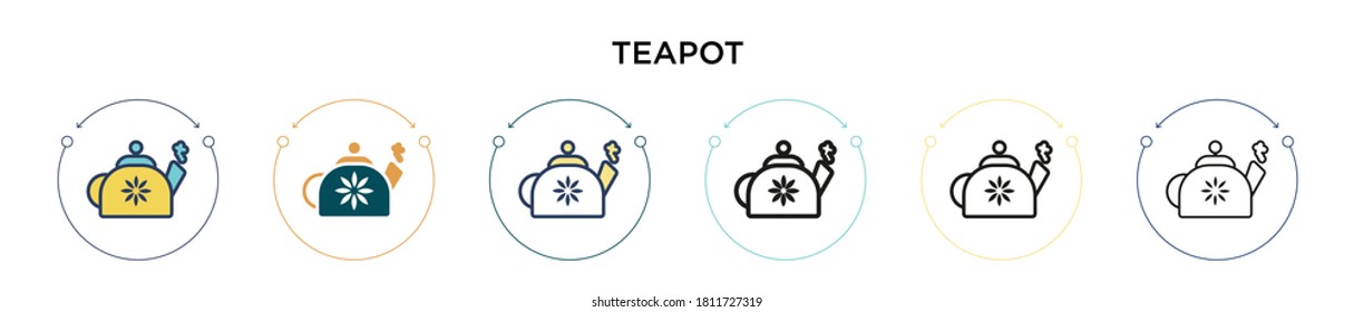 Icono de tetera en estilo relleno, delgado, contorno y trazo. Ilustración vectorial de dos iconos vectoriales de tetera de color y negro se puede utilizar para móviles, ui, web