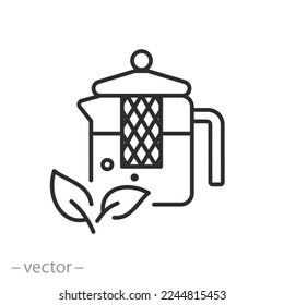 teapot icon, glass kettle for tea, hot drink, thin line symbol on white background - editable stroke vector illustration