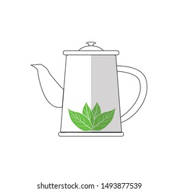 teapot icon with green leaf 