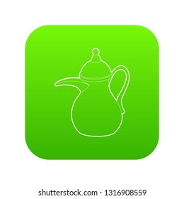 Teapot icon green vector isolated on white background