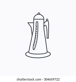 Teapot icon. Kitchen kettle sign. Hot drink appliance tool. Linear outline icon on white background. Vector