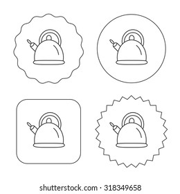 Teapot icon. Kitchen kettle sign. Hot drink appliance tool. Flat circle, star and emblem buttons. Labels design. Vector
