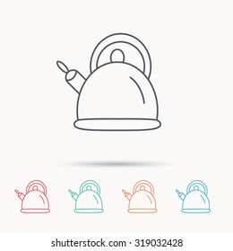 Teapot icon. Kitchen kettle sign. Hot drink appliance tool. Linear icons on white background. Vector