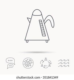 Teapot icon. Kitchen kettle sign. Hot drink appliance tool. Global connect network, ocean wave and chat dialog icons. Teamwork symbol.